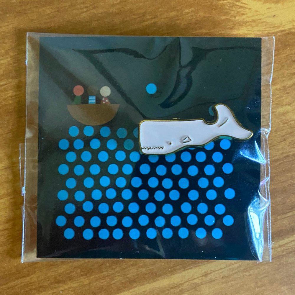 Whale pin from Color Factory, white with gold tone